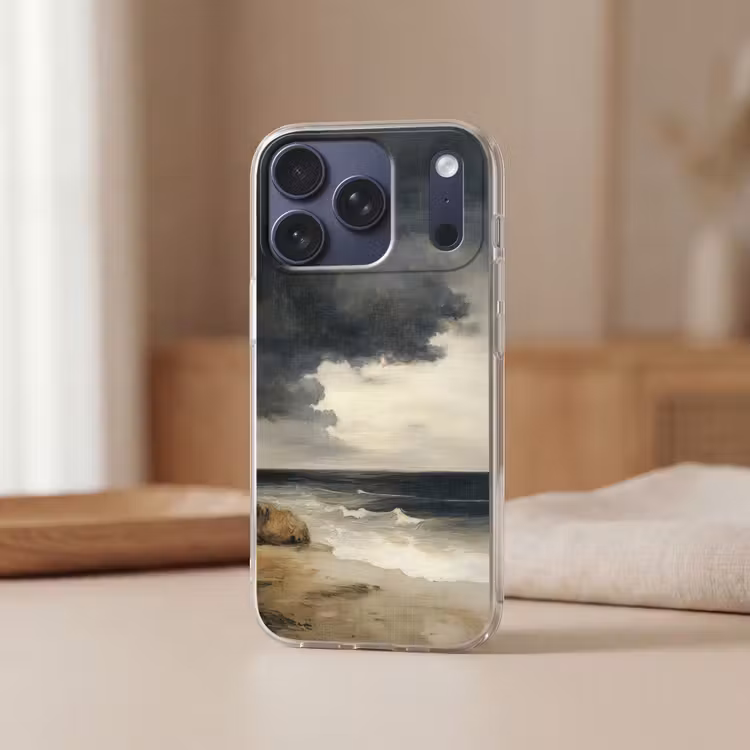 Kust - Golven - Rots - Storm Telefoonhoesje iPhone 17 Pro klein -sfeer2