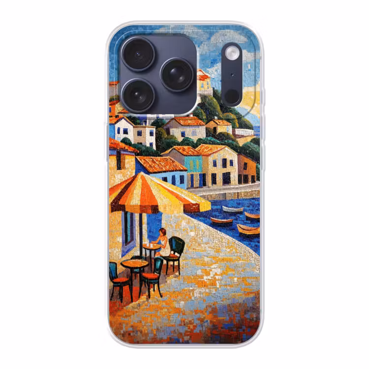 Kustdorp - Huisjes - Mozaïek - Zee Telefoonhoesje iPhone 17 Pro klein -3d