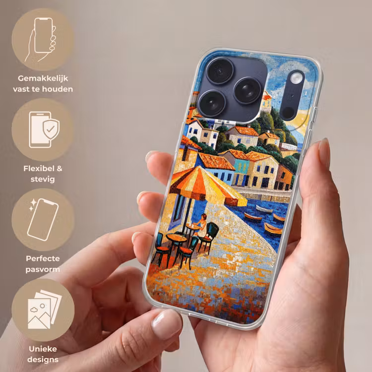 Kustdorp - Huisjes - Mozaïek - Zee Telefoonhoesje iPhone 17 Pro klein -sfeer3_NL