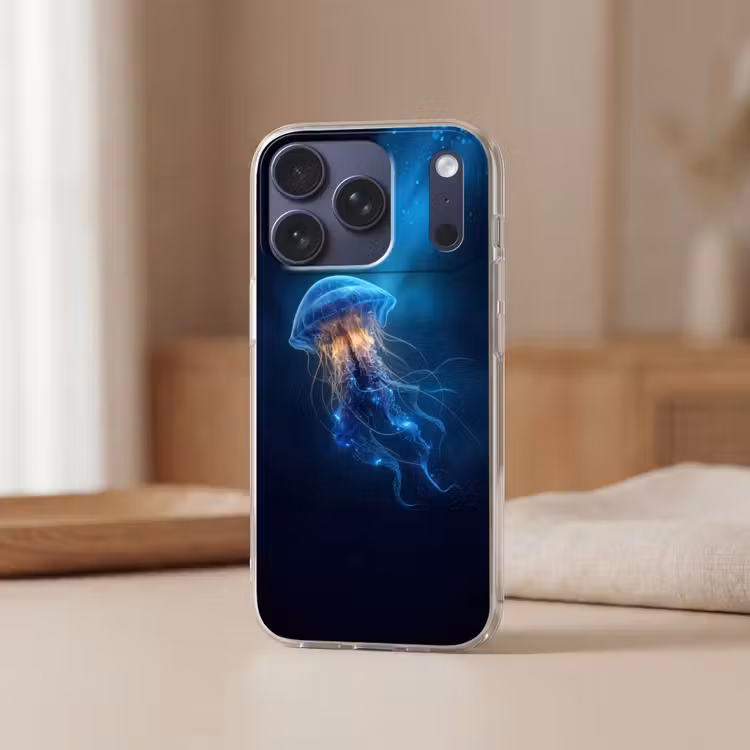Kwal - Lichtgevend - Tentakels - Blauw Telefoonhoesje iPhone 17 Pro klein -sfeer2