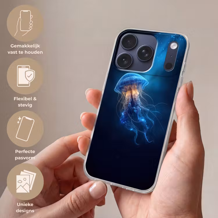 Kwal - Lichtgevend - Tentakels - Blauw Telefoonhoesje iPhone 17 Pro klein -sfeer3_NL