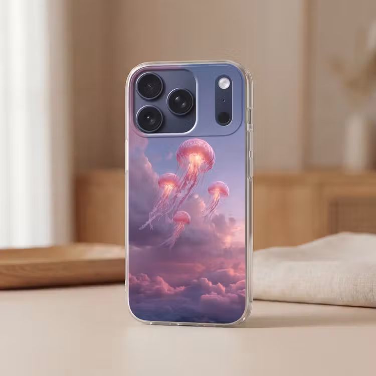 Kwallen - Roze - Wolken Telefoonhoesje iPhone 17 Pro klein -sfeer2