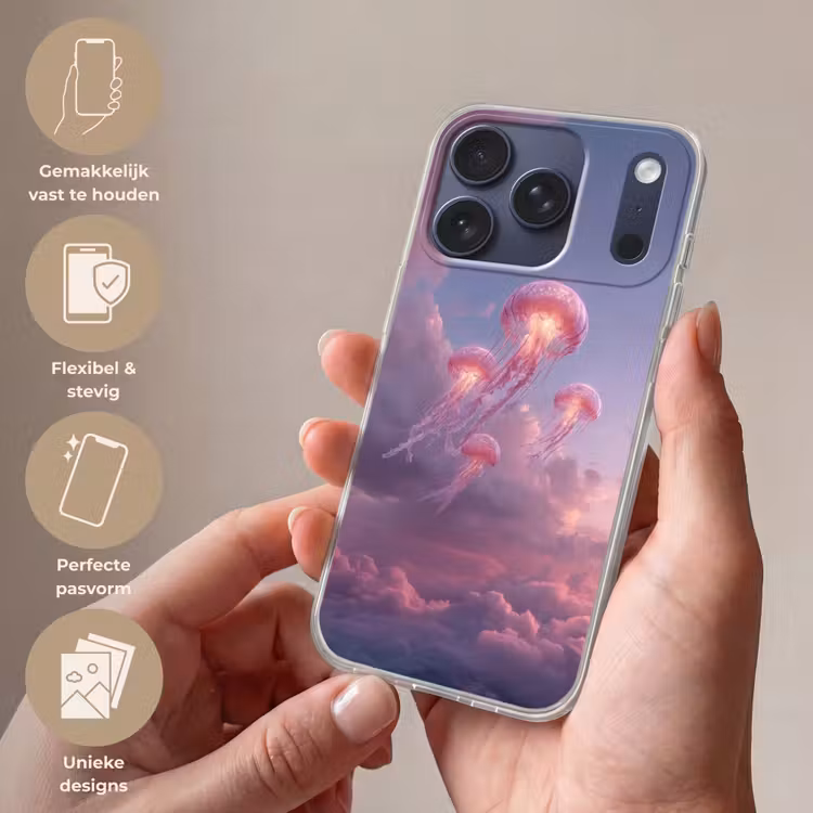 Kwallen - Roze - Wolken Telefoonhoesje iPhone 17 Pro klein -sfeer3_NL