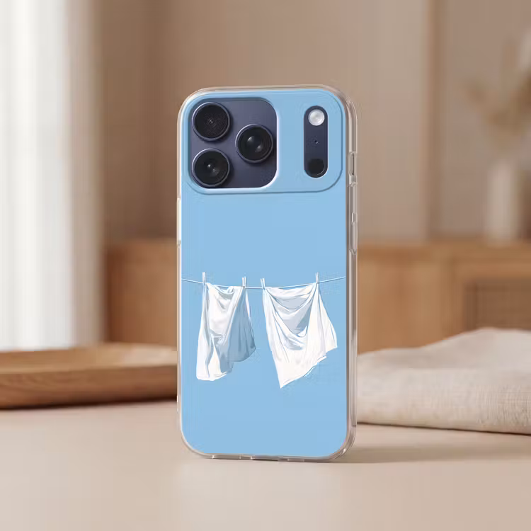 Lakens - Waslijn - Blauw - Minimalistisch Telefoonhoesje iPhone 17 Pro klein -sfeer2