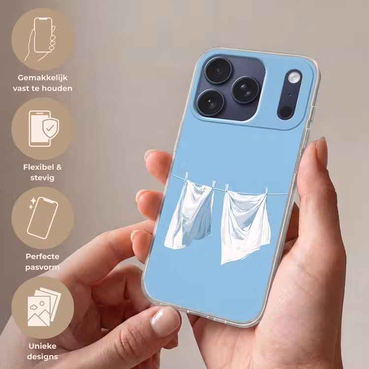 Lakens - Waslijn - Blauw - Minimalistisch Telefoonhoesje iPhone 17 Pro klein -sfeer3_NL