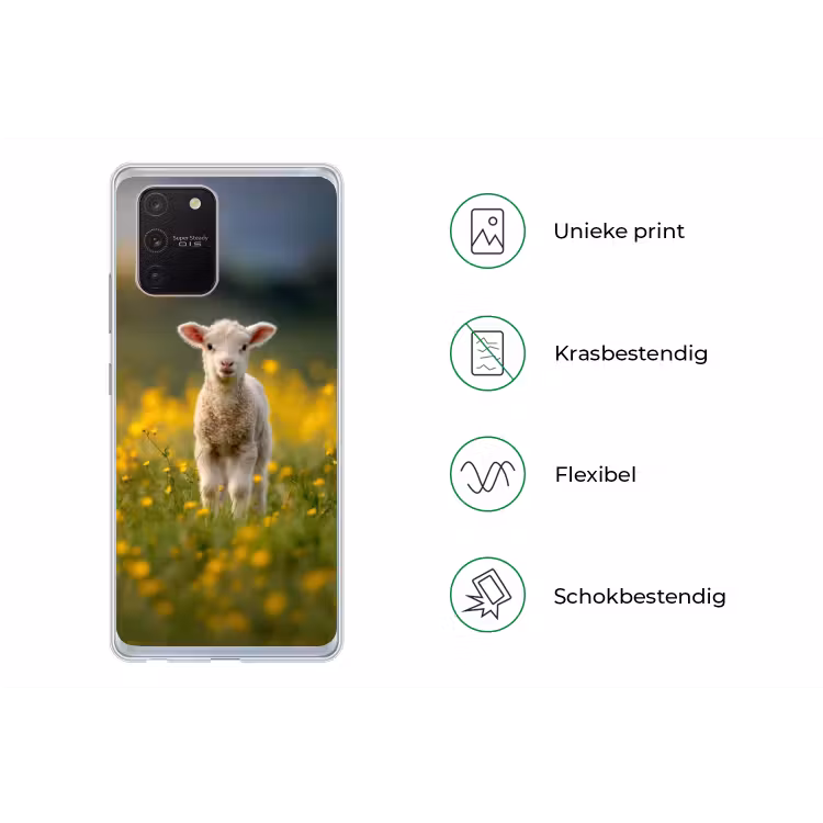 Lammetje - Gras - Bloemen - Geel Telefoonhoesje Samsung Galaxy S10 Lite klein -specsS10Lite