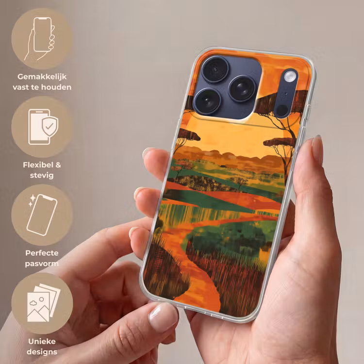 Landschap - Afrikaans - Zon Telefoonhoesje iPhone 17 Pro klein -sfeer3_NL