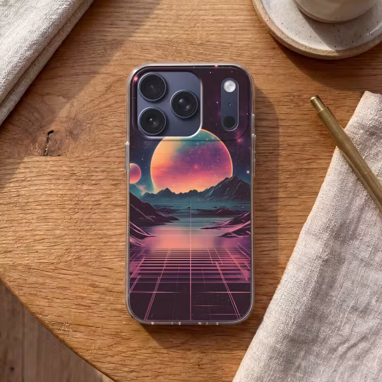 Landschap - Planeten - Horizon - Paars Telefoonhoesje iPhone 17 Pro klein -sfeer1