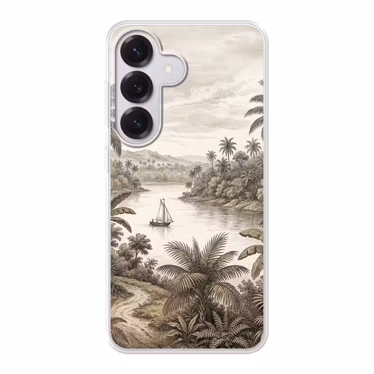 Landschap - Rivier - Boot - Tropisch - Vintage Telefoonhoesje Samsung Galaxy S26 klein -3d