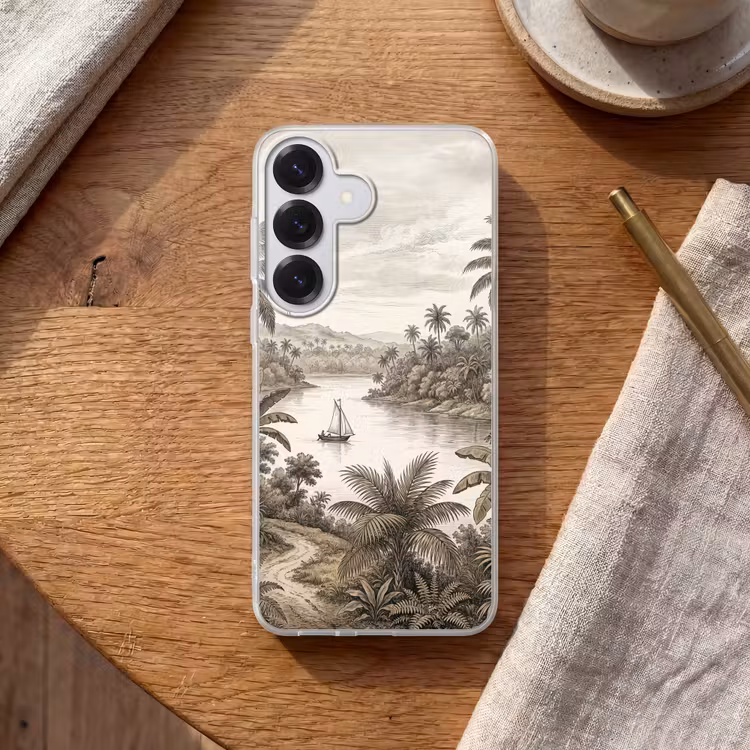 Landschap - Rivier - Boot - Tropisch - Vintage Telefoonhoesje Samsung Galaxy S26 klein -sfeer1