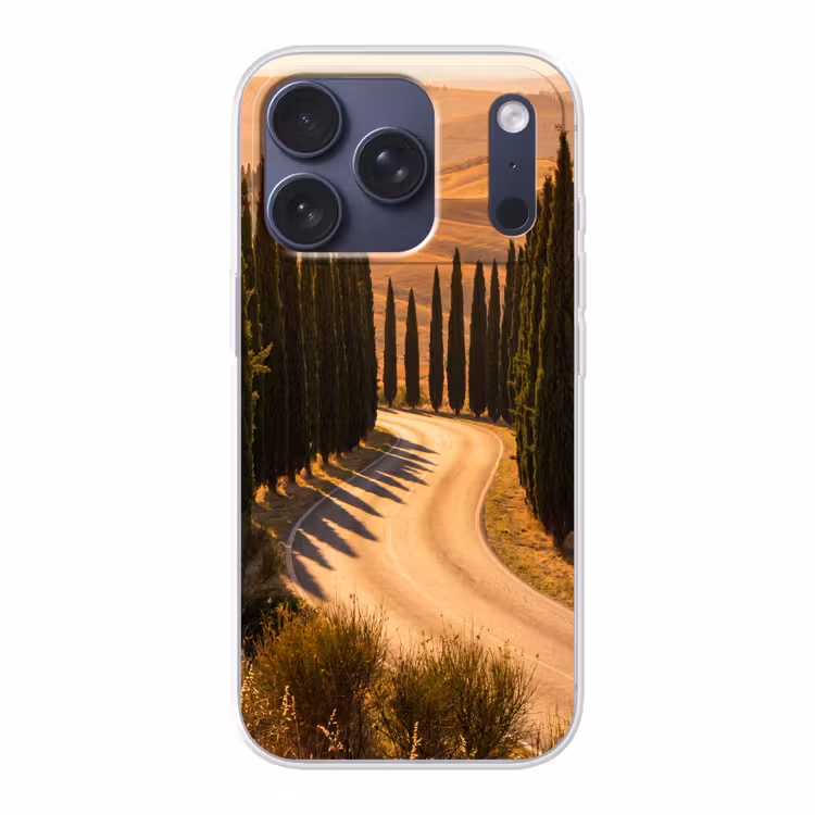 Landschap - Weg - Bomen - Natuur - Goud Telefoonhoesje iPhone 17 Pro klein -3d