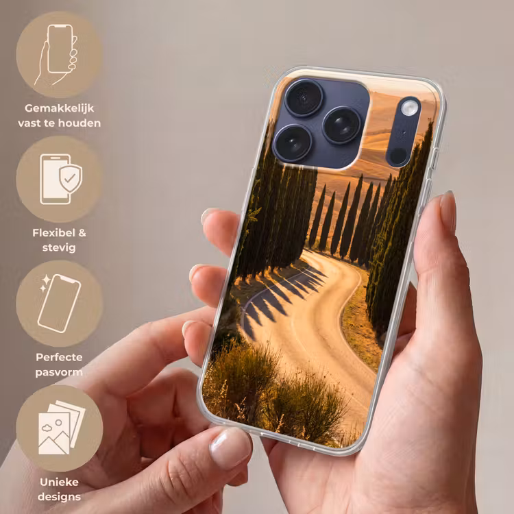 Landschap - Weg - Bomen - Natuur - Goud Telefoonhoesje iPhone 17 Pro klein -sfeer3_NL