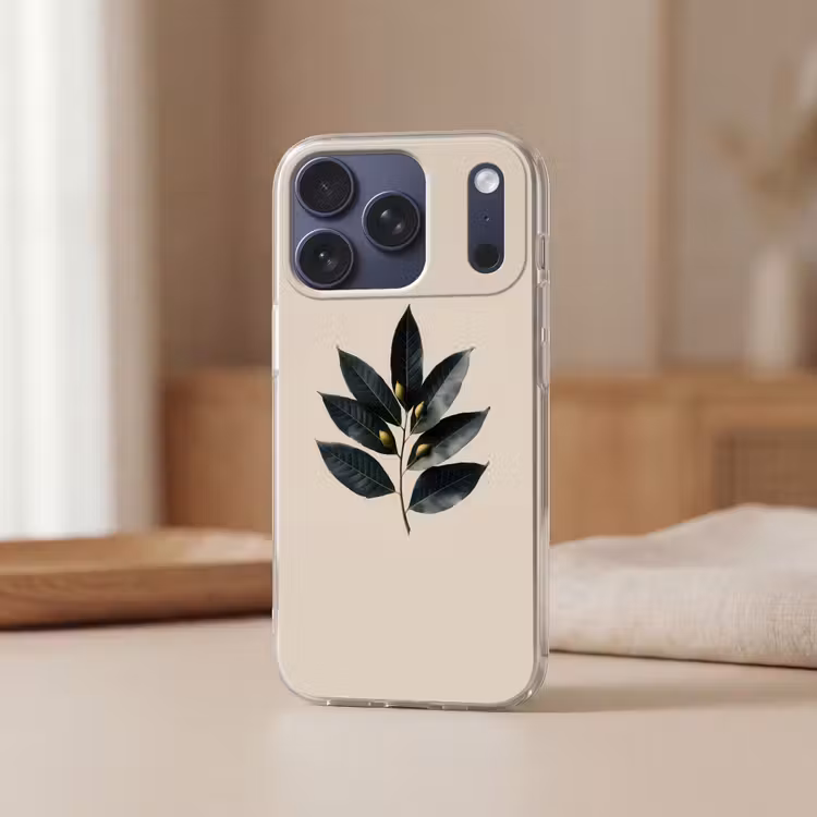 Laurierbladeren - Bloemknoppen - subtiel Telefoonhoesje iPhone 17 Pro klein -sfeer2