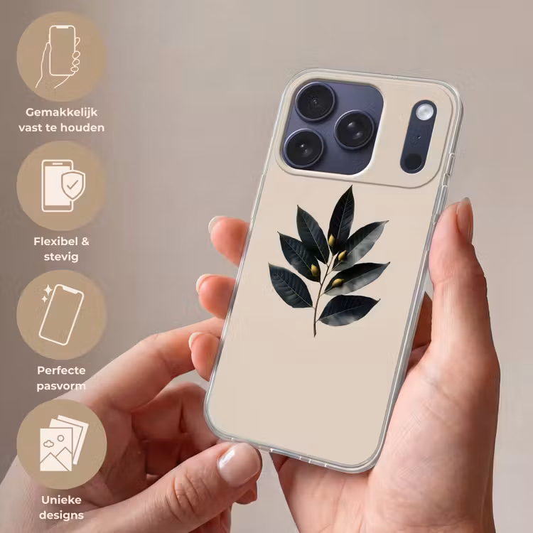Laurierbladeren - Bloemknoppen - subtiel Telefoonhoesje iPhone 17 Pro klein -sfeer3_NL
