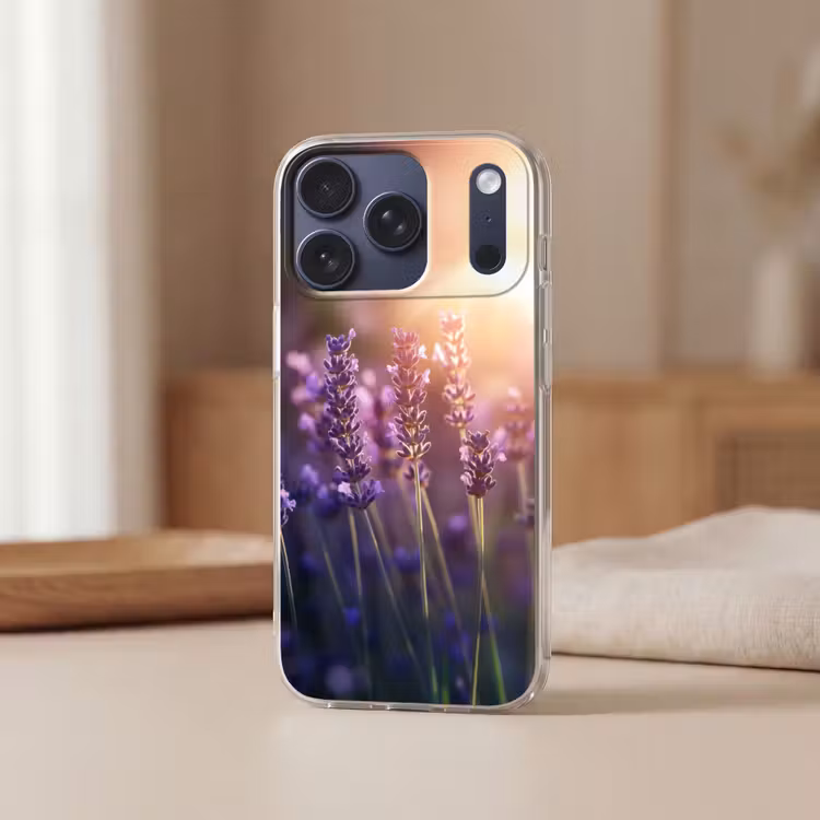 Lavendelbloemen - Paars - Zonlicht Telefoonhoesje iPhone 17 Pro klein -sfeer2