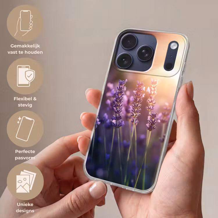Lavendelbloemen - Paars - Zonlicht Telefoonhoesje iPhone 17 Pro klein -sfeer3_NL
