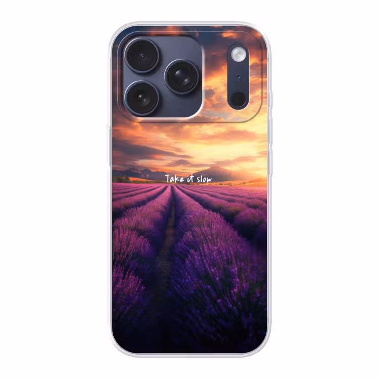 Lavendelveld - Quote - Zonsondergang Telefoonhoesje iPhone 17 Pro klein -3d