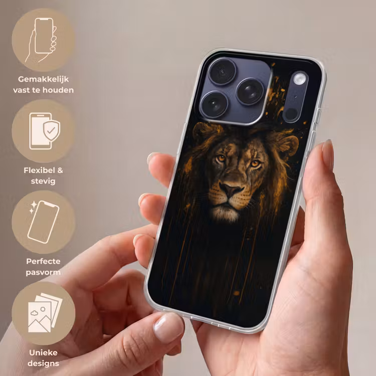 Leeuw - Goud - Druppels Telefoonhoesje iPhone 17 Pro klein -sfeer3_NL