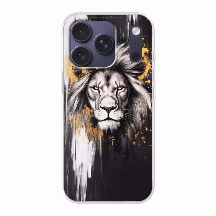 Leeuw - Portret - Verfspatten - Grijs Telefoonhoesje iPhone 17 Pro klein -3d