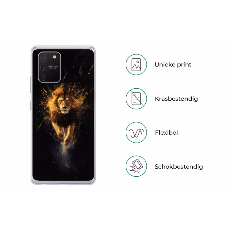 Leeuw - Zwart - Oranje - Verf Telefoonhoesje Samsung Galaxy S10 Lite klein -specsS10Lite