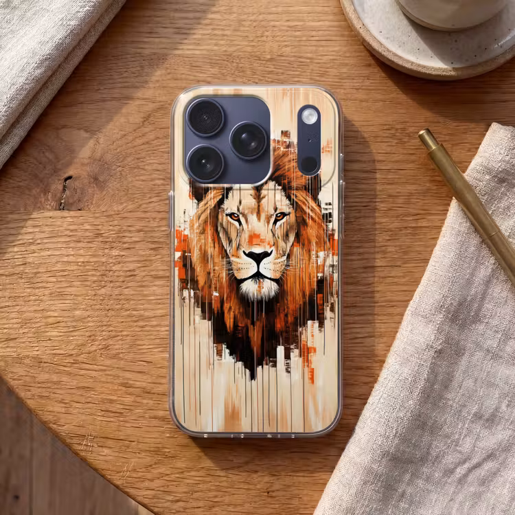 Leeuwenkop - Lijnen - Crème Telefoonhoesje iPhone 17 Pro klein -sfeer1