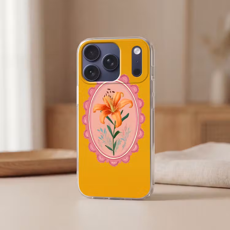 Lelie - Oranje - Lijst - Ovaal Telefoonhoesje iPhone 17 Pro klein -sfeer2