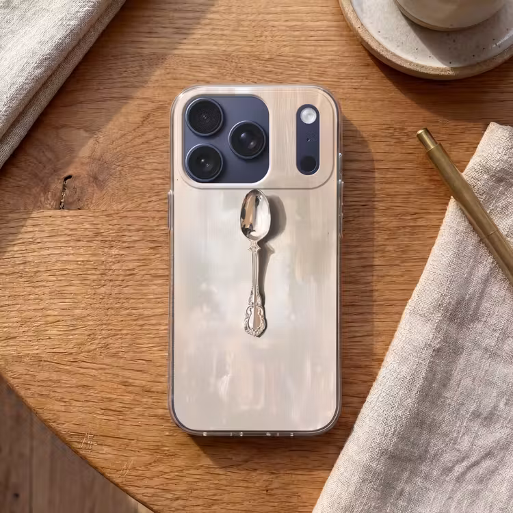 Lepel - Verf - Zilver Telefoonhoesje iPhone 17 Pro klein -sfeer1