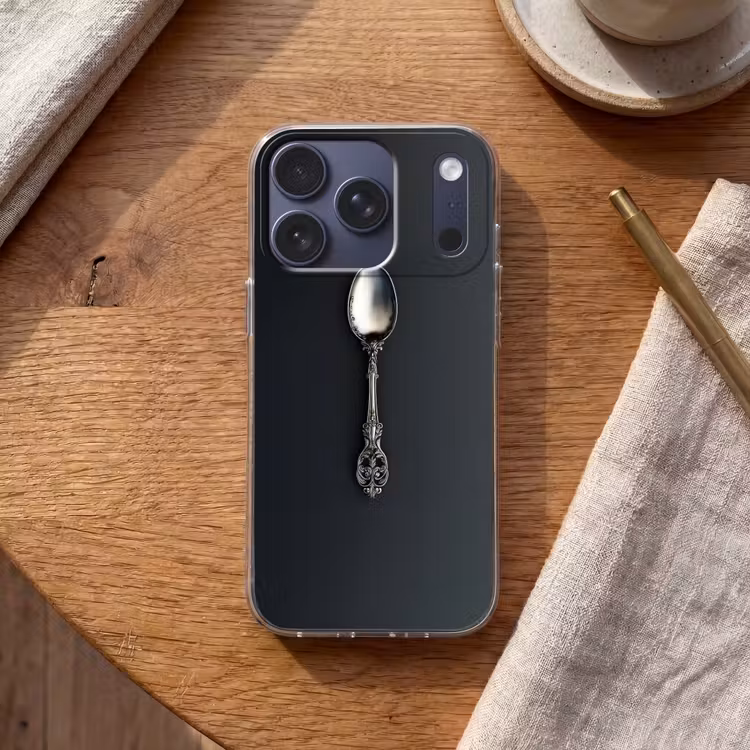 Lepel - Zilver - Metaal Telefoonhoesje iPhone 17 Pro klein -sfeer1