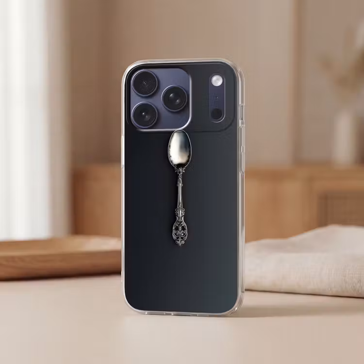 Lepel - Zilver - Metaal Telefoonhoesje iPhone 17 Pro klein -sfeer2