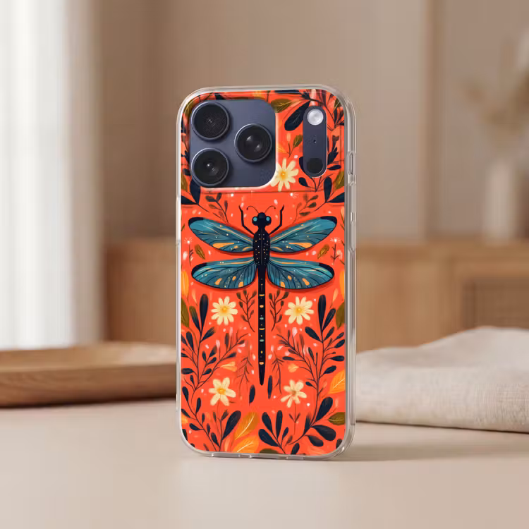 Libel - Blauw - Vleugels - Bladeren Telefoonhoesje iPhone 17 Pro klein -sfeer2
