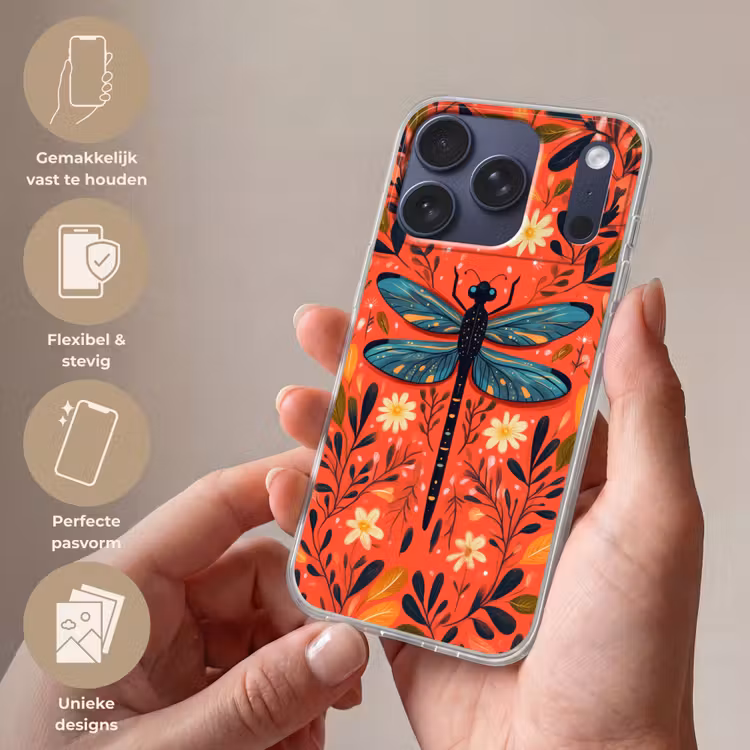 Libel - Blauw - Vleugels - Bladeren Telefoonhoesje iPhone 17 Pro klein -sfeer3_NL