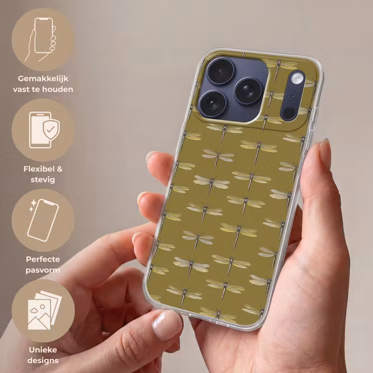 Libellen - Patroon - Groen Telefoonhoesje iPhone 17 Pro klein 878 -sfeer3_NL