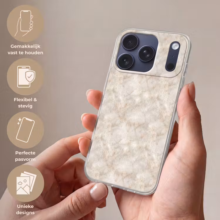 Lichtbeige - Goudbruine Nerven - Marmer Telefoonhoesje iPhone 17 Pro klein 878 -sfeer3_NL