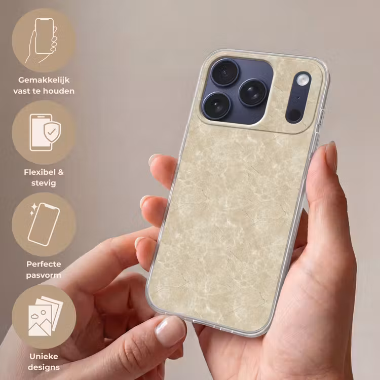 Lichtbeige - Marmer - Diffusie adering Telefoonhoesje iPhone 17 Pro klein 878 -sfeer3_NL
