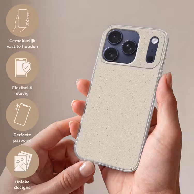 Lichtbeige - Terrazzo - Grijs Telefoonhoesje iPhone 17 Pro klein 878 -sfeer3_NL