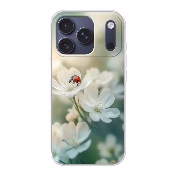 Lieveheersbeestje - Bloemen - Wit Telefoonhoesje iPhone 17 Pro klein -3d
