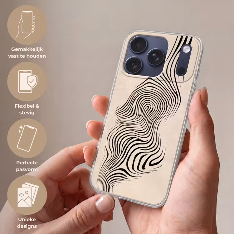 Lijnen - Abstract - Golvend - Zwart Telefoonhoesje iPhone 17 Pro klein -sfeer3_NL