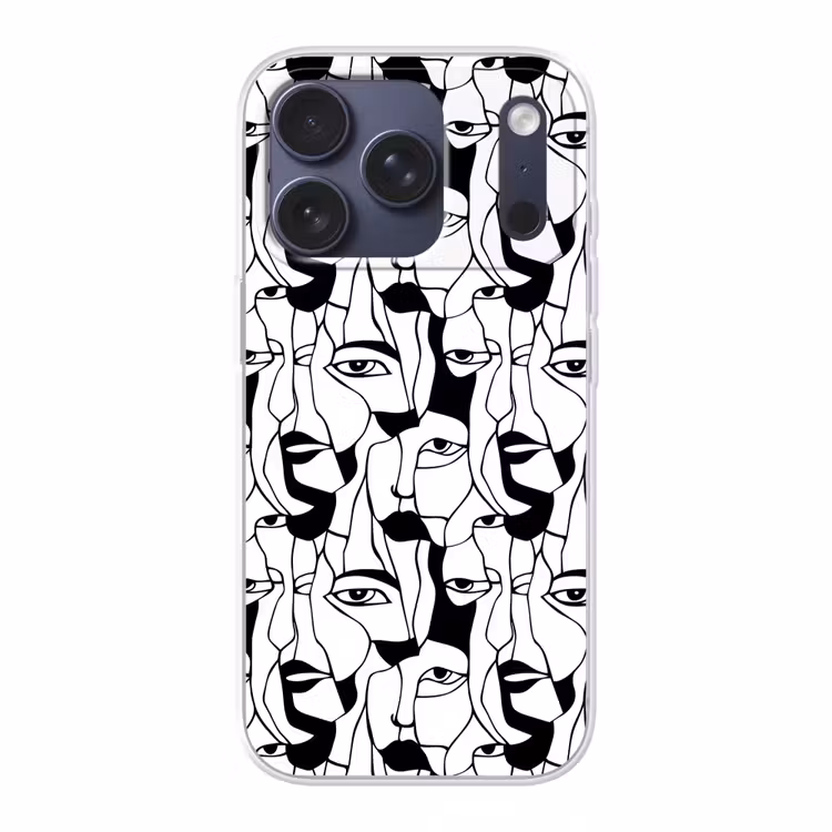 Lijnen - Gezichten - Zwart - Wit Telefoonhoesje iPhone 17 Pro klein 878 -3d