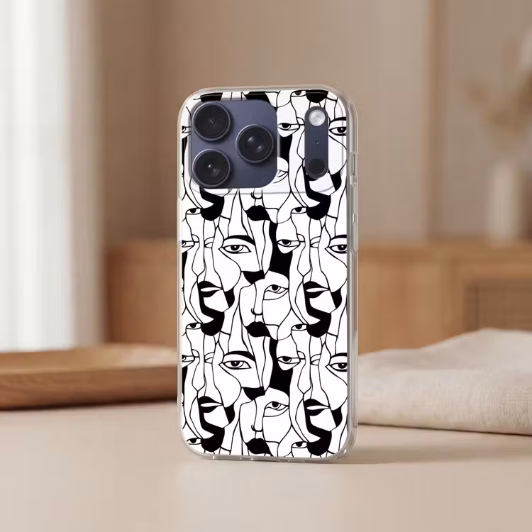 Lijnen - Gezichten - Zwart - Wit Telefoonhoesje iPhone 17 Pro klein 878 -sfeer2