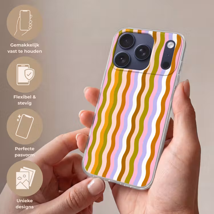 lijnen - Golven - Pastelkleuren - Patroon Telefoonhoesje iPhone 17 Pro klein -sfeer3_NL