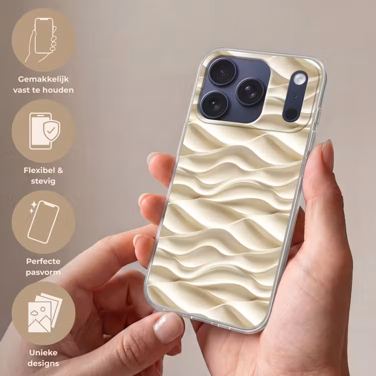 Lijnen - Golvend - Crème Telefoonhoesje iPhone 17 Pro klein 878 -sfeer3_NL