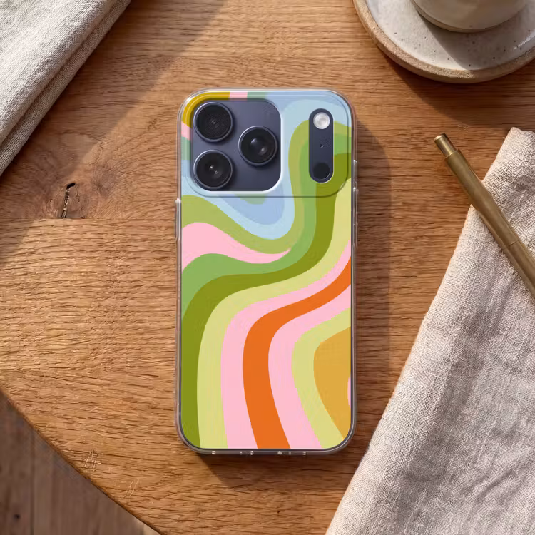 Lijnen - Pasteltinten - Golvend Telefoonhoesje iPhone 17 Pro klein -sfeer1