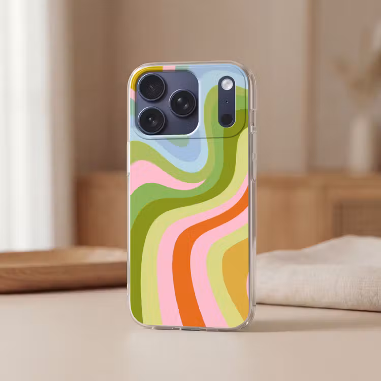 Lijnen - Pasteltinten - Golvend Telefoonhoesje iPhone 17 Pro klein -sfeer2