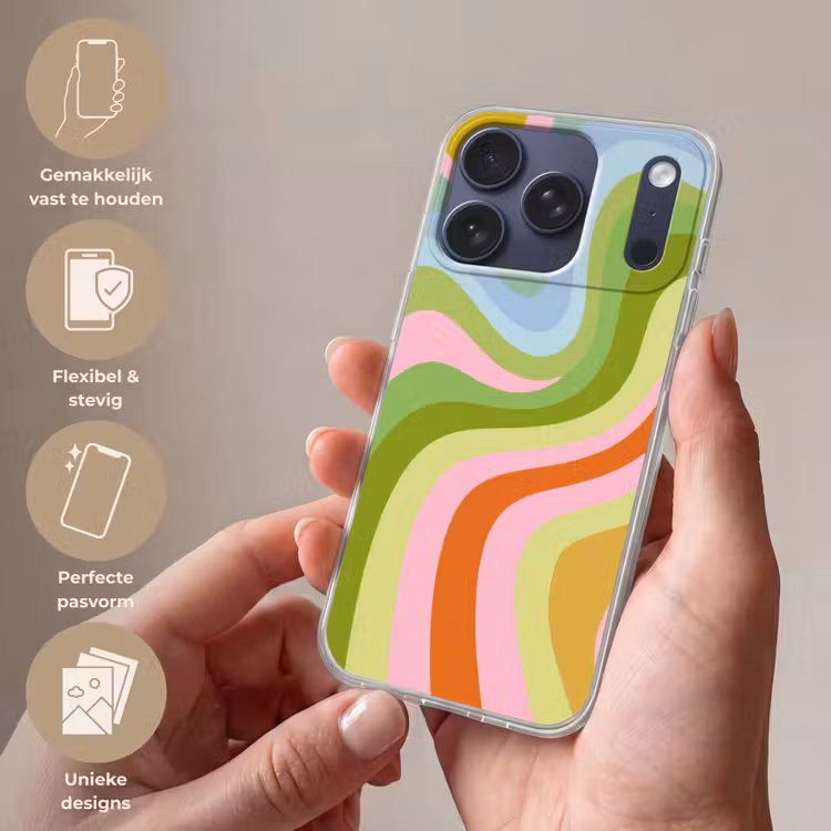 Lijnen - Pasteltinten - Golvend Telefoonhoesje iPhone 17 Pro klein -sfeer3_NL
