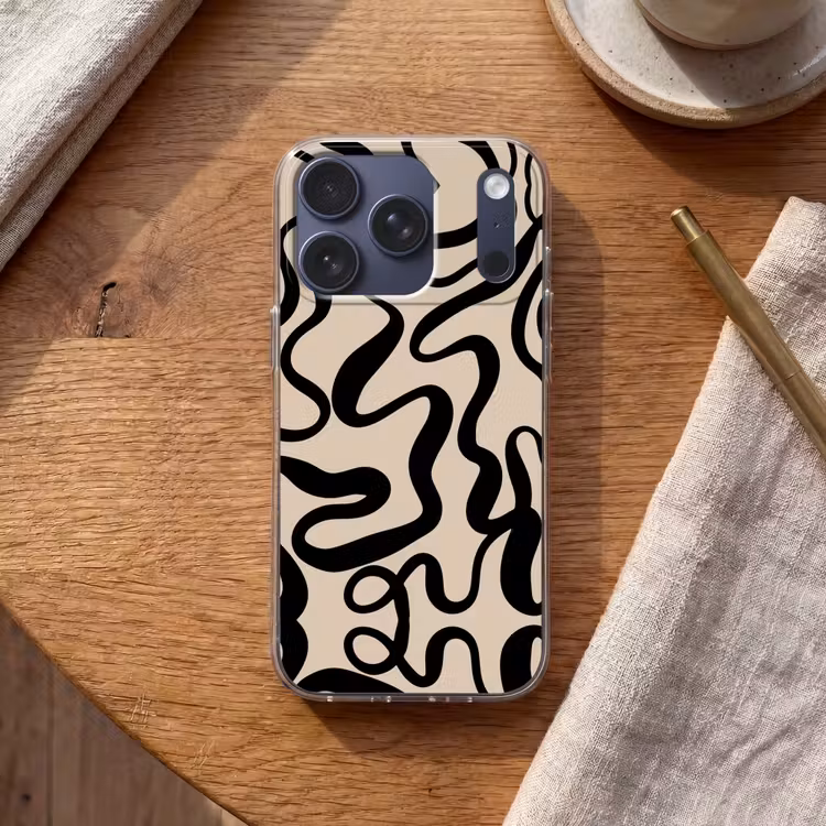 Lijnen - Zwart - Beige - Abstract - Minimalistisch Telefoonhoesje iPhone 17 Pro klein -sfeer1
