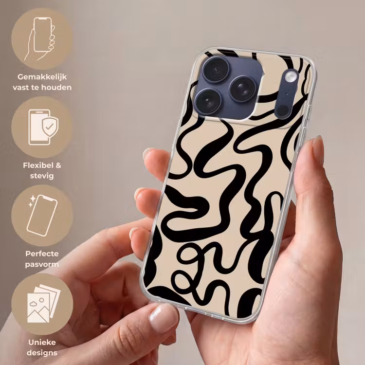 Lijnen - Zwart - Beige - Abstract - Minimalistisch Telefoonhoesje iPhone 17 Pro klein -sfeer3_NL