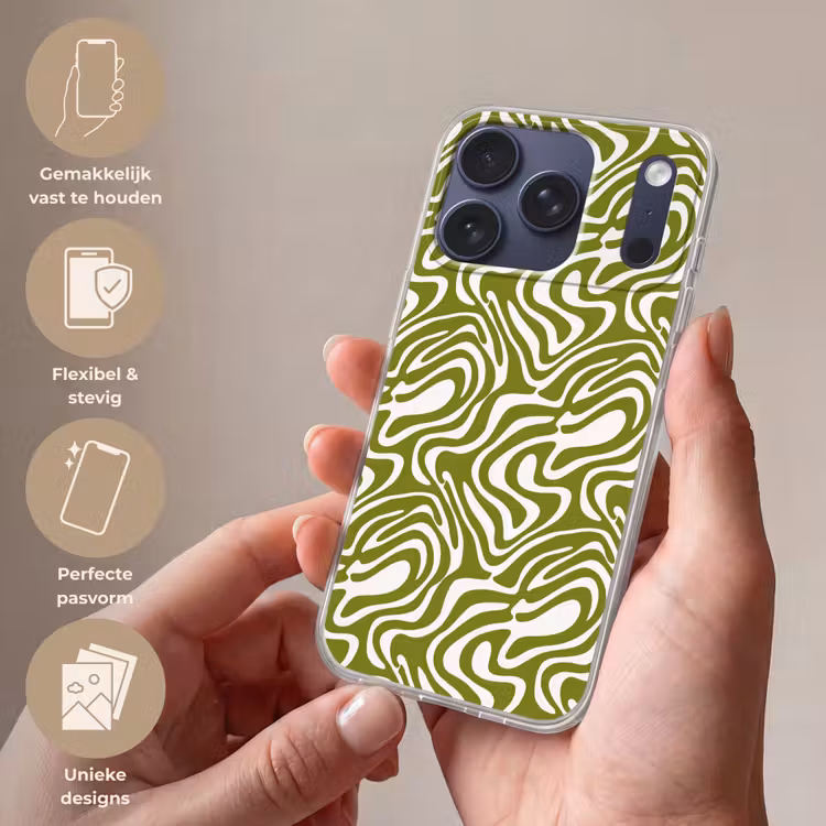 Lijnpatroon - Groen - Organisch Telefoonhoesje iPhone 17 Pro klein 878 -sfeer3_NL