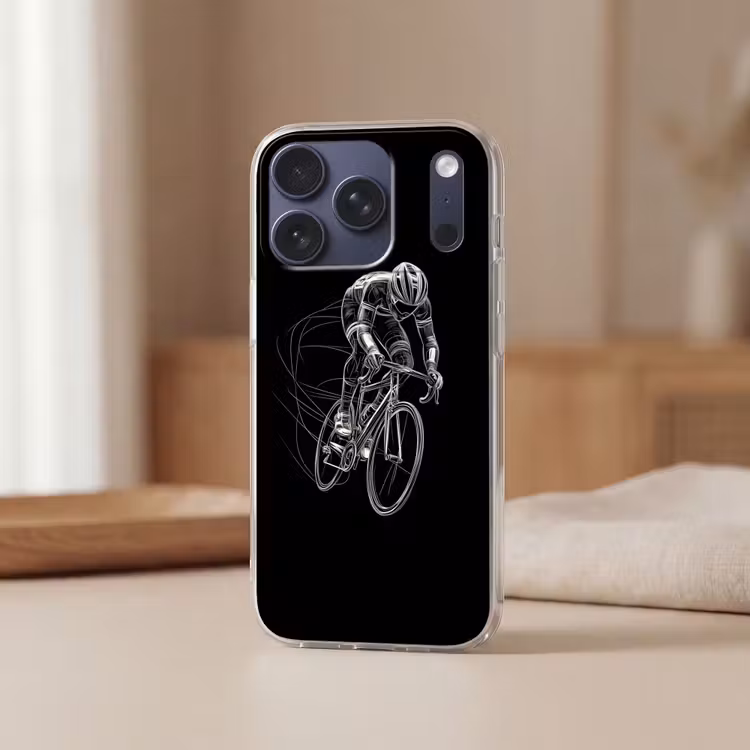 Lijntekening - Wit - Wielrennen - Snelheid Telefoonhoesje iPhone 17 Pro klein -sfeer2