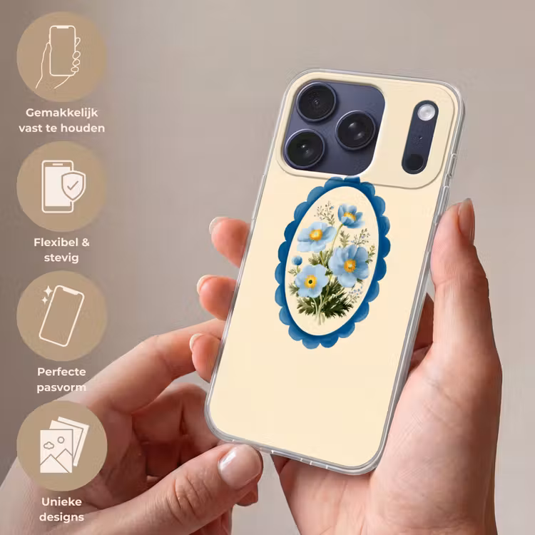 Lijst - Bloemen - Lichtblauw - Illustratie Telefoonhoesje iPhone 17 Pro klein -sfeer3_NL