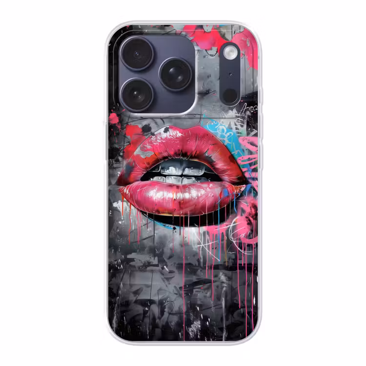 Lippen - Felroze - Graffiti - Verfstrepen Telefoonhoesje iPhone 17 Pro klein -3d